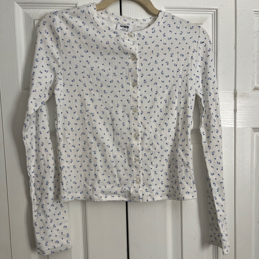 White Floral Button-Up Cardigan